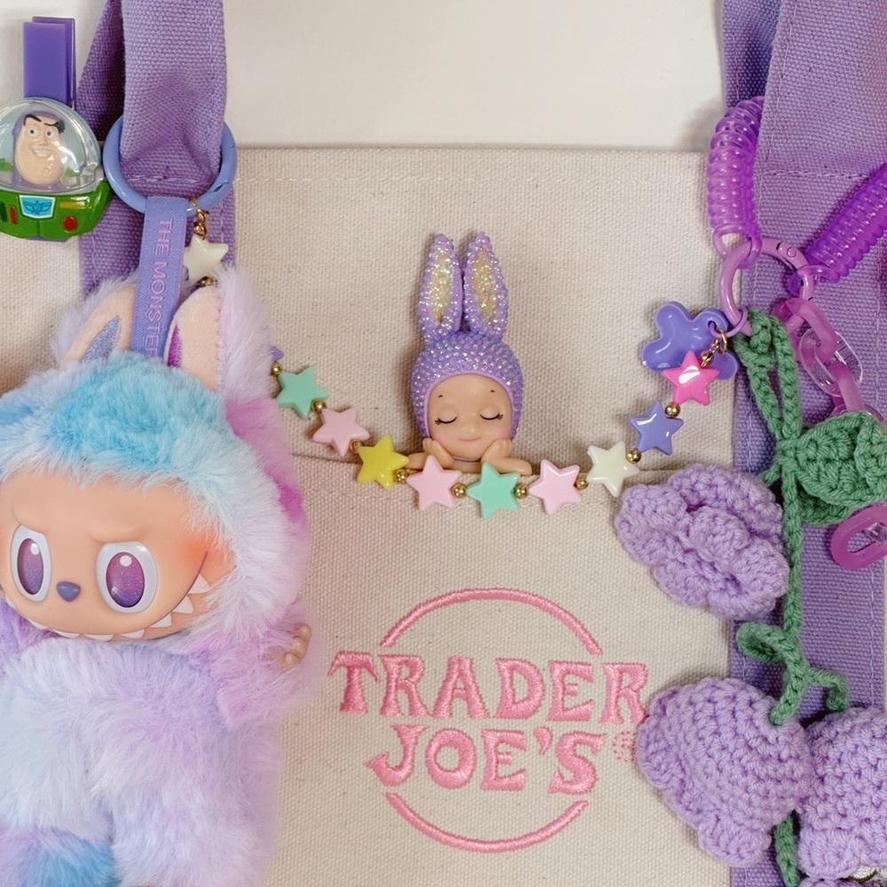 Trader Joe's Purple Mini Tote Bag Custom with Labubu - Picture 2 of 5